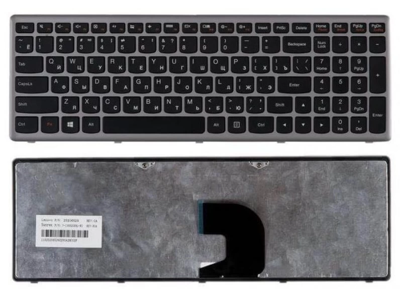 Клавиатура для ноутбука Lenovo IdeaPad P500, Z500, Z500A, Z500G, Z500T Черная, серая рамка