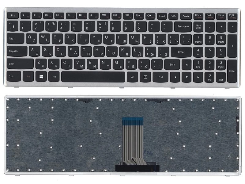 Клавиатура для ноутбука Lenovo IdeaPad U510, Z710 Чёрная, с серебристой рамкой