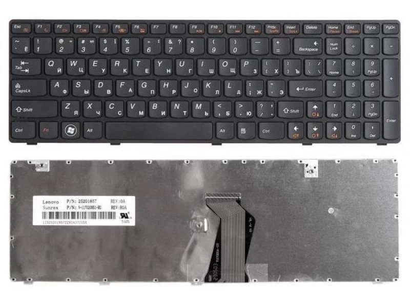 Клавиатура для ноутбука Lenovo IdeaPad G580, G580A, G580E, G580G, G585, G585A, G780, V580, V580A, Z580, Z580A, Z585, Z780, 25201827, 25204353, 25201827, 25012436, 25012404 Черная, с рамкой