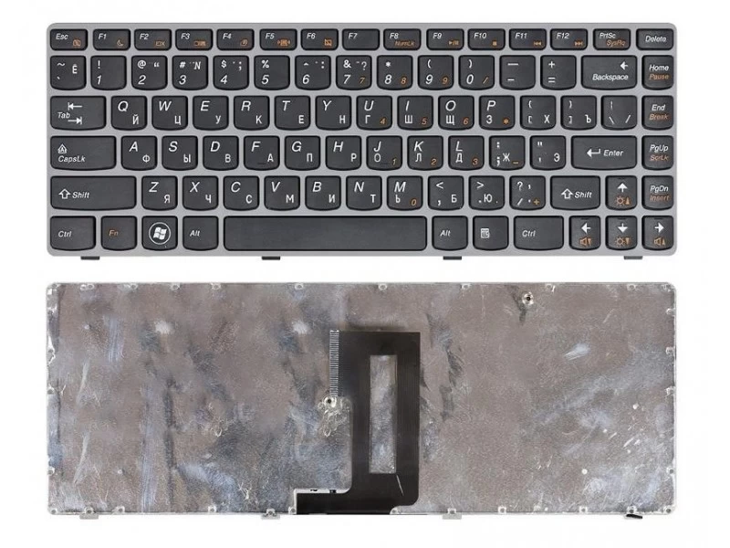 Клавиатура для ноутбука Lenovo IdeaPad Z450, Z460 чёрная, с серой рамкой