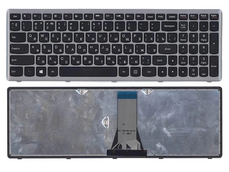 Клавиатура для ноутбука Lenovo IdeaPad Flex 15, 15D, G500S, G505, G505A, G505G, G505S, S500, S510, S510P, Z510 Черная, серая рамка