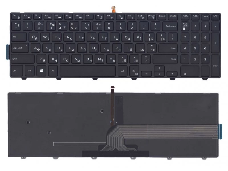 Клавиатура для ноутбука Dell Inspiron 15-3000, 15-5000, 17-5000 черная с подсветкой