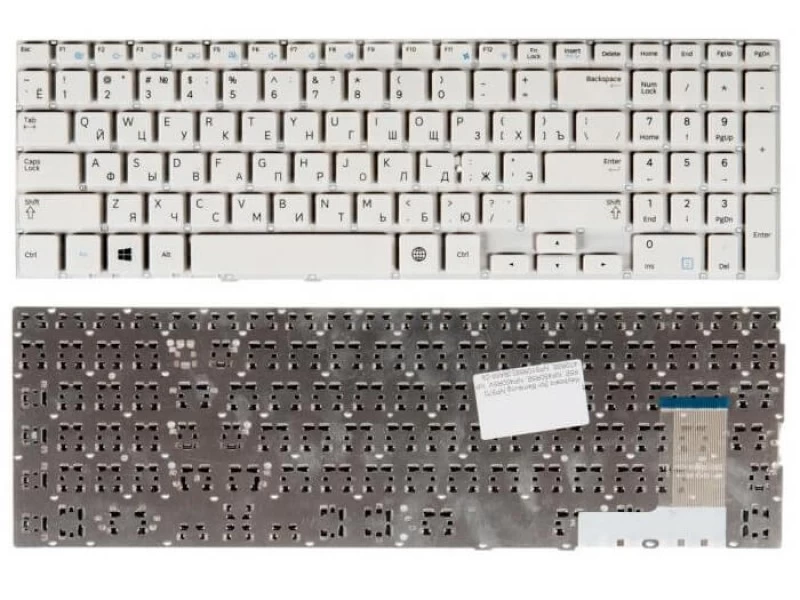 Клавиатура для ноутбука Samsung NP370R5E, NP450R5E, NP450R5V, NP470R5E, NP510R5E Белая, без рамки