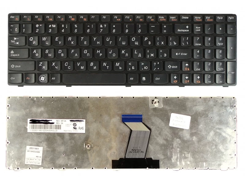 Клавиатура для ноутбука Lenovo Ideapad Y570, Y570A, Y570D, Y570E, Y570G, Y570I, Y570M, Y570N, Y570NT, Y570P, Y570S Черная рамка