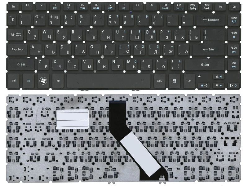 Клавиатура для ноутбука Acer Aspire M3-481G, M3-481TG, M5-481G, M5-481PTG, M5-481TG, R3-431T, R3-471TG, V5-431G, V5-431P, V5-471G, V5-471PG, V5-472G, V5-472PG, V5-473G, V7-481PG, V7-482PG Черная, без рамки