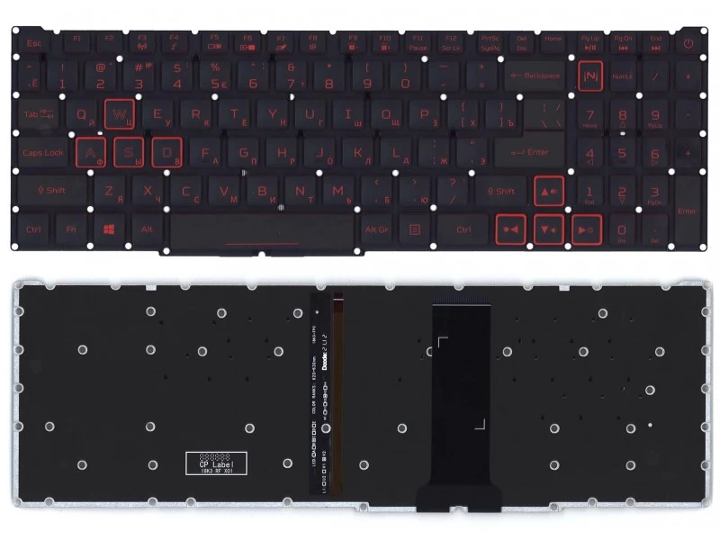 Клавиатура для ноутбука Acer Nitro 5 AN515, AN517, Nitro 7 AN715 Черная, с красной подсветкой