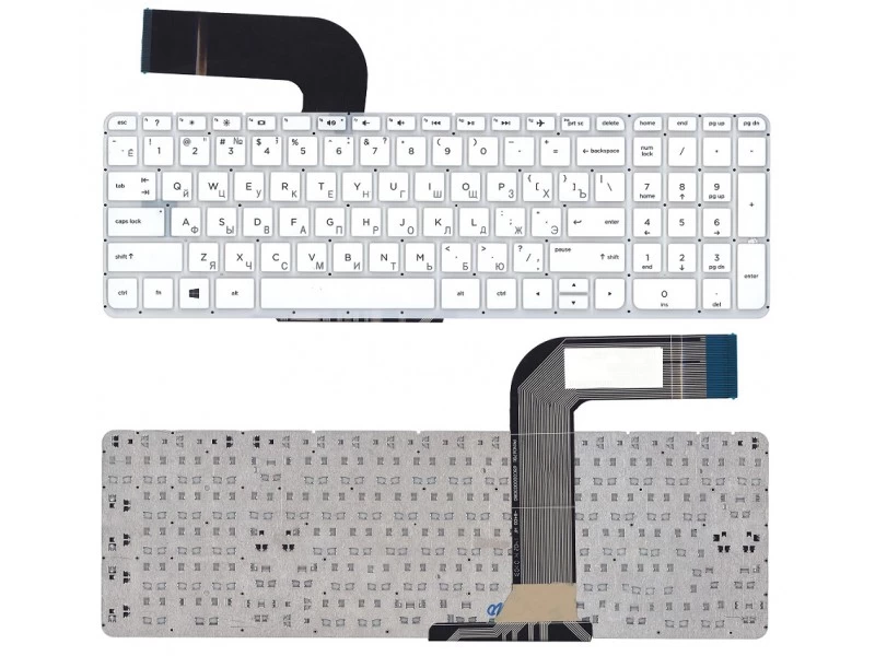 Клавиатура для ноутбука HP 17-p000, 17-p100, Envy 15-k000, 15-k100, 15-k200, 15-k300, 15-v000, Pavilion 15-p000, 15-p100, 15-p200, 15-p300, 17-f000, 17-f100, 17-f200 белая, без рамки