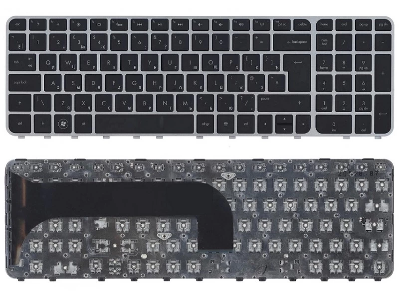 Клавиатура для ноутбука HP Envy m6-1100, m6-1200, m6-1300, Pavilion m6-1000 чёрная, с серой рамкой