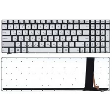 Клавиатура Asus G56J, N550J, N56D, N56J, N56V, N750J, N76V, Q550L, R500V, R505, ZenBook U500V, 9Z.N8BBU.L0R серебристая, без рамки, с подсветкой