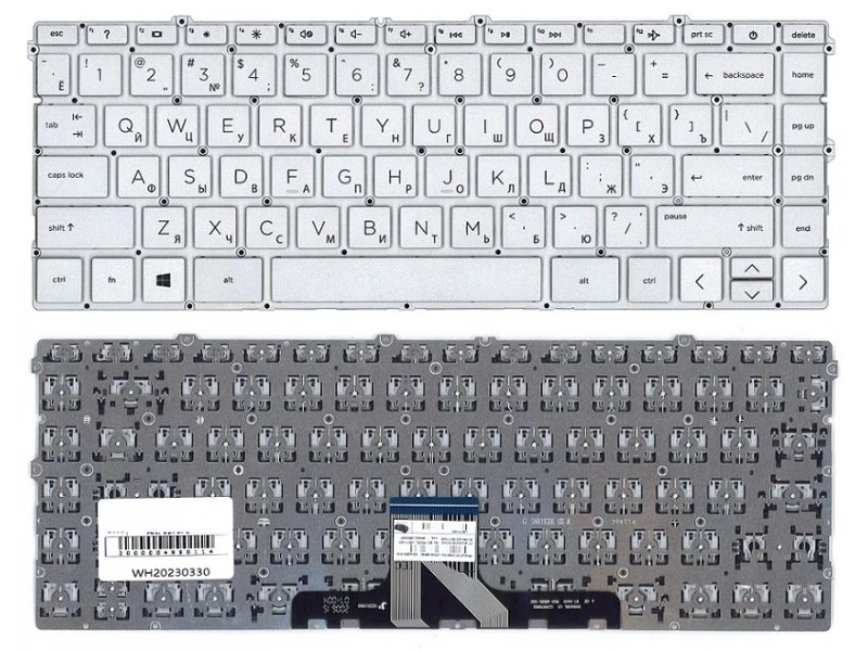 Клавиатура для ноутбука HP Pavilion 14-dv0000, 14-dv1000, 14-dv2000, X360 14-dw0000, 14-dw1000, 14-dw2000 серебристая, без рамки