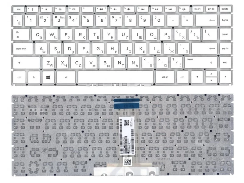 Клавиатура для ноутбука HP 14-bp, 14-bs, 14-bw, 14-cf, 14-df, 14-dk, 14-ma, 240 g6, 245 g6, 246 g6, Pavilion 14-bf, 14-bk, X360 14-ba белая, без рамки
